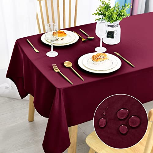 DWCN Weinrot Tischdecke Weihnachten Fleckschutz Abwaschbar 140x200cm | Tischwäsche Maschinenwaschbar Elegante Dekoration Wasserdicht Tischtuch für Esszimmer, Garten, Party, Hochzeiten, Haushalt