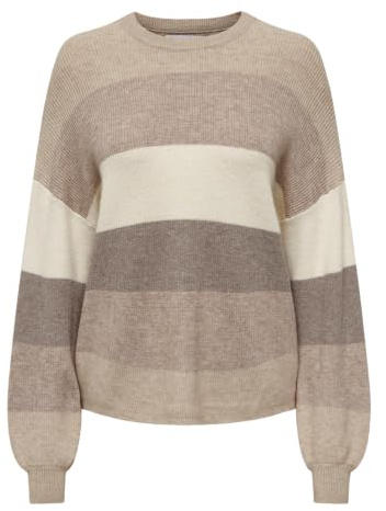 ONLY Dam ONLATIA L/S Stripe KNT NOOS tröja, fjäder grå/ränder:W. beige/whitecap grå/LEAFLESS Tree, S, Feather Gray/Stripes:w. Beige/Whitecap Gray/Leafless Tree, S