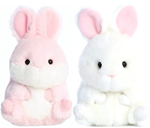 Aurora Rolly Pets Bundle - Set of 5 Inch Plush Bunnies (Pink & White)