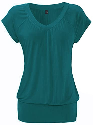DOTIN Camiseta de manga corta para mujer, cuello de pico, camiseta Causal, plisada, túnica básica, verde, M