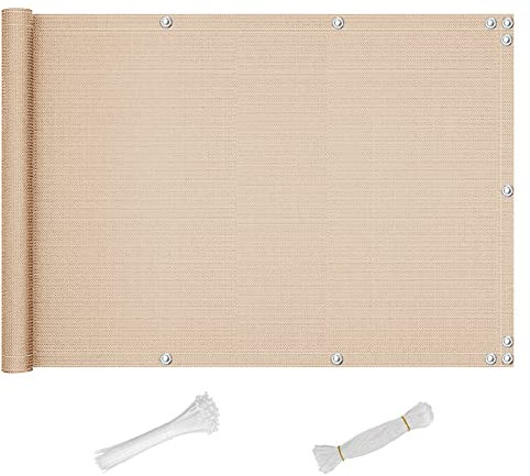 QINGLV Balkon Sichtschutz 100x500cm Balkonverkleidung UV-Schutz Ohne Bohren Sichtschutz FüR Balkon Sichtschutz Terrasse FüR BalkongeläNder Terrasse Garten -Sandfarbe
