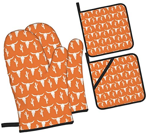 Kit Guanti Da Forno Longhorn Mucca Texas Impermeabile Guanti Da Barbecue Professionale Guanti Da Cucina Per Natale Ringraziamento Microonde