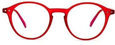 Muunel High Index Glasses 1.6 with Essilor AR Coating - Ultra-slim, Luca Ultimate Thin™, Red Round Frame for Women, Power +1.25 Hipermetropie