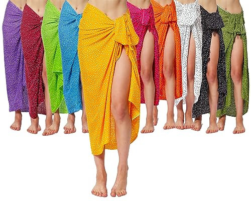 SAIVONA 10 er Set Pareo Sarong Strandtuch Damen-Wickelrock Strand-Handtuch Wickeltuch oder Handtuchkleid und Wickelkleid Damen-Handarbeit Unisex 10 er Set Sommer Pareo M1