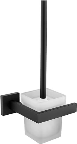 JQFDD Brosse de Toilette WC INOX Carré Brosses WC et Supports Murale Balayette WC, Antibactérienne à Séchage Rapide,Noir