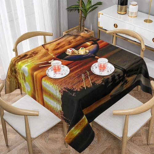 OPSREY Nappe de table carrée imprimée verre à vin coucher de soleil