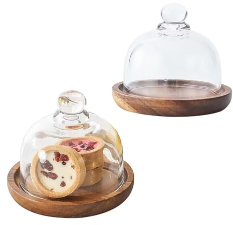 2 Pack Glass Butter Dishes with Lids, Mini Butter Keeper Containers, Clear Butter Serving Storage Dish with Handle, Round Crystal Small Butter Cloche for Mayo, Jelly, Jam, Candy