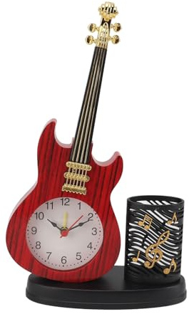 Tonysa Orologio da Scrivania Vintage, Sveglia a Forma di Chitarra con Portapenne, Base Stabile con Sveglia Alimentata a Batteria per Regali da Ufficio in Camera da Letto