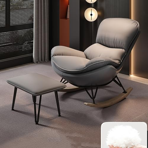 XRRJFYH Schaukelstuhl mit Hocker Schaukelsessel Groß Schaukelstühle Rocking Chair Relaxstuhl für Wohnzimmer, Schlafzimmer, Terrasse (Color : Grau)