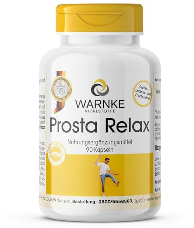 Prosta Relax - mit Folsäure, Sägepalme, L-Arginin, Lycopin, Kürbiskern, Beta-Sitosterol, Zink und Selen - 90 Kapseln - Deutsche Apothekenqualität - hochdosiert - vegan | Warnke Vitalstoffe