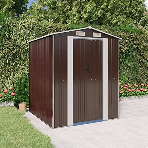 Iiaky Geräteschuppen Dunkelbraun 192x191x223 cm Verzinkter Stahl Gartenhaus Gartenschrank Garden Shed Fahrradunterstand GeräTeschuppen