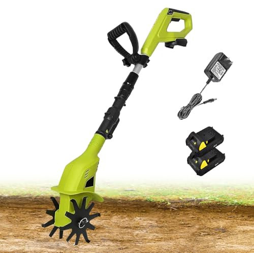 ELIKBH Elektrische Fräse, Gartenfräse, handgeführte elektrische Fräse, Grubber mit wiederaufladbarem 4000 mAh Lithium-Akku und Ladegerät