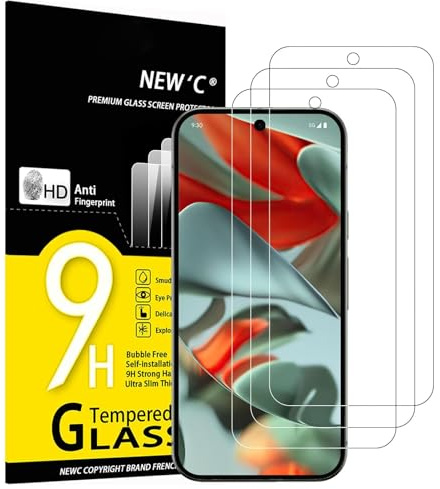 NEW'C 3 Pack, skärmskydd i glas för Google Pixel 10 Pro XL, Pixel 9 Pro XL, bubbelfri, 9H hårdhet, 0,33 mm ultratransparent, ultrabeständigt härdat glas