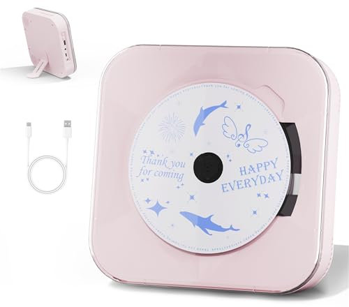 Compact CD Player with Transparent Lid, USB/Bluetooth Connectivity, Pink