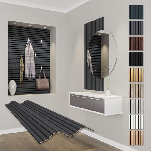 HEXIM Acoustic Panels 118 x 60 cm (46.5 x 23.6 inches) – Flexible Slatted Wall, MDF Wood, Slatted Wall Panels Wall Covering (1 Panel/0.71 m² Black Lead – APF05)