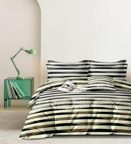CDV Set di Biancheria da Letto 4 Pezzi con Stampa, Microfibra Set Copripiumino per Letto Matrimoniale con Zip, Lenzuolo con Angoli e 2 Federe, Set Copripiumini e Federe (Matrimoniale, Righe)