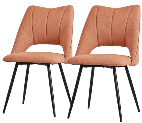 ML-Design Esszimmerstühle 2er Set Orange, Wohnzimmerstühle aus Stoffbezug mit schwarzem Stahlgestell, Küchenstühle mit Rückenlehne, Polsterstühle für Esszimmer Wohnzimmer Küche, Gepolsterte Sessel