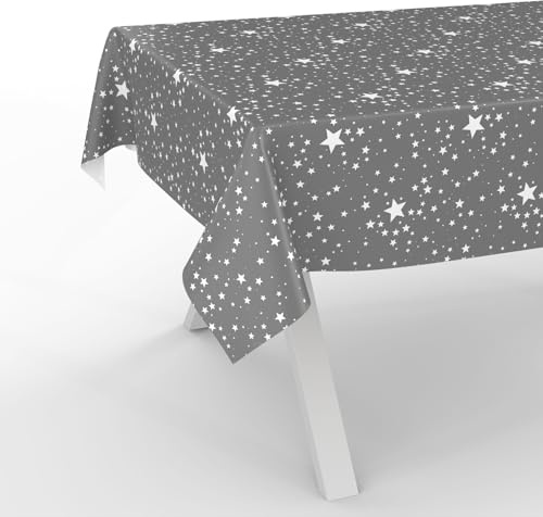 Wachstuchtischdecke Wachstischdecke Wachstuch Tischdecke abwaschbar Gartentischdecke Wasserabweisend 100x140cm Schnittkante Sterne Silber