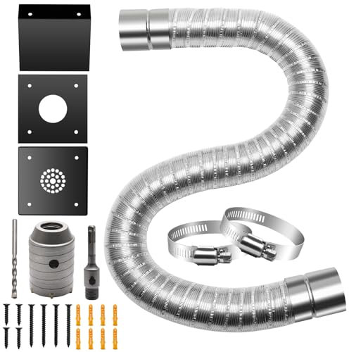 COITEK Pellet Stove Fresh Air Intake Kit, Outside Stove Pipe Kit with 3pcs Stainless Steel Wall Plate, 1pcTelescopic Aluminum Flex Pipe, 2pc Screw Clamps, 3pc Hole Saw Kit Set, Screws