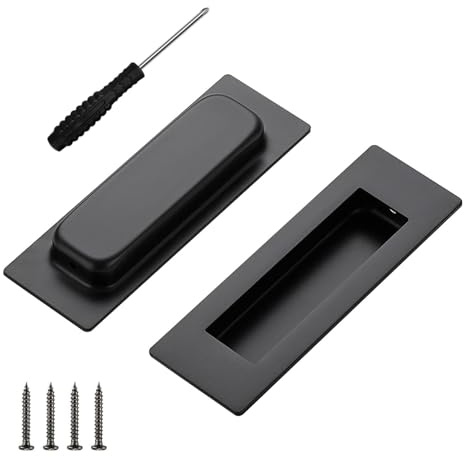 2PCS Sliding Door Handle, 120mm Black Cabinet Pulls Recessed Flush Finger Pull Matte Stainless Steel Cabinet Drawer Knob, Flush Finger Pulls Sliding Door Handles Furniture Handles for Kitchen Cupboard