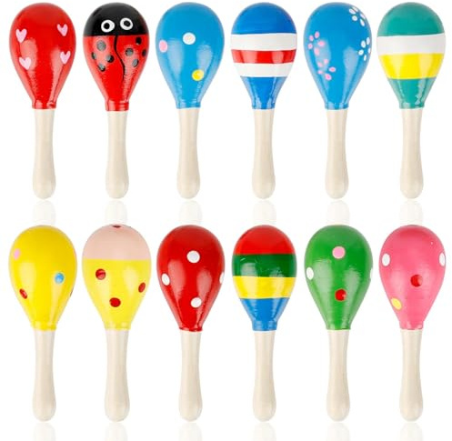 JYUHA 12 PCS Wooden Baby Maracas, Multicolor Musical Egg Maracas, Festive Musical Instruments for Babies Toddlers Kids