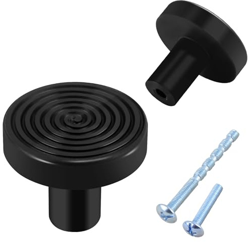 Kalolary 12 Pack Cabinet Knobs Round Mushroom Single Hole Drawer Knobs Furniture Knobs for Door Cupboard Kitchen Pull Handle with Screws (Black)