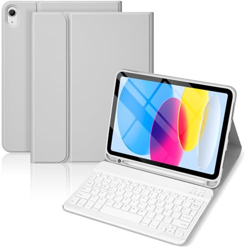 Funda Teclado para iPad 11.ª Gen (A16) / 10.ª Generación (11/10.9 Pulgadas) 2025/2022, Soporte para Lápiz y Teclado Recargable, [Español] Magnético Desmontable Bluetooth Teclado (Gris)