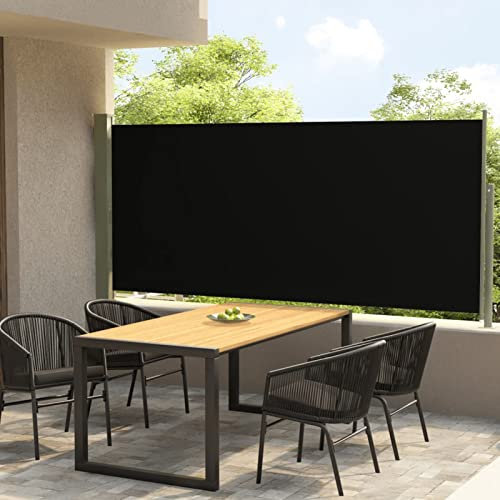 Retractable Side Awning 140x300 cm Black Waterproof Sunshade UV Protection Outdoor Windbreak Side Roller Blind for Balcony Patio Garden