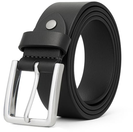 Men Leather Belt Double Stitched leather lined belt for Jeans, Suit, Work and Special Occasion Black/Brown (Black 3, XXLarge (44-48))