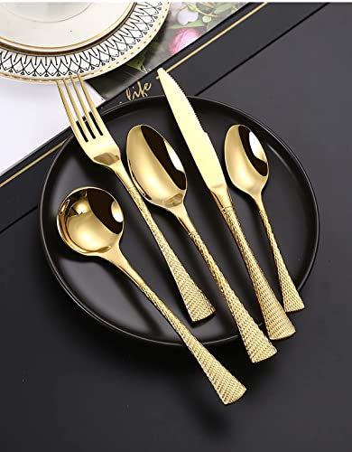 CRBUDY Couverts pour 8 Personnes, Ensemble de 40 Couteaux, fourchettes et cuillères, Service de Table Elegant Life, Couverts Luxueux, Couverts lavables au Lave-Vaisselle, doré