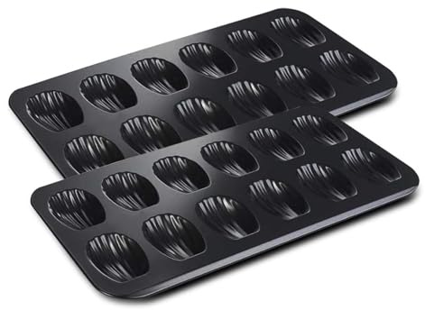 Madeleine Pan, Warp Resistant Shell Shape Madeline Bakeware 12-Cavity Heavy Duty Nonstick Madeleine Trays for Oven Baking（2 Pack）
