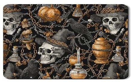 Gothic Skulls Dish Drying Mats For Kitchen Counter, Vintage Black Skull Absorbent Rubber Mat, Halloween PU Leather Drying Pad For Coffee Bar 12x20 Inch