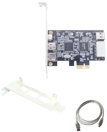 Asyduey Adaptateur de Carte Firewire PCI-E 1X IEEE 1394A 4 Ports (3+1) 1394 A PC PCIe + Carte Firewire Métallique + Câble IEEE 1394 6 Broches vers 4 Broches