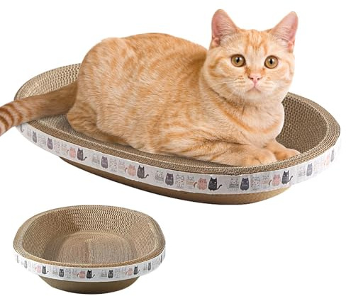 Katzen Kratzbrett Ovales, Kratzbretter Katze aus Wellpappe, Kratzschale Kratzmöbel Kartonbett Katze, Kratzmatte Kratzspielzeug für Katzen zum Spielen und Ausruhen