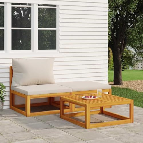 Frdhee Ecksofa Klein Eckbankgruppe,3-TLG. Garten-Lounge-Set mit Kissen Massivholz Akazie,Terrassenmöbel für Hinterhof,Balkon und Terrasse