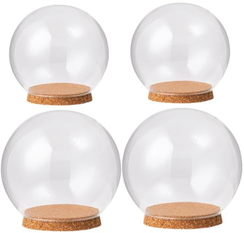 Ciieeo 4 Pezzi Cupole di Vetro con Tappo in Sughero Copertura Floreale Conservata per Decorazioni Casa e Ufficio Portafiori Trasparente con Design Elegante e Dettagli Raffinati