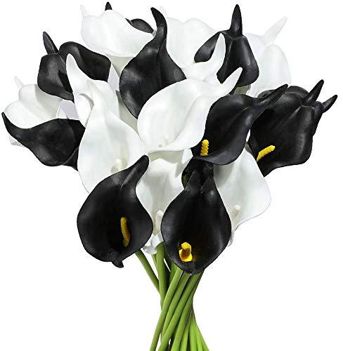 Masslla 20 bouquet di calle giglio da sposa, in poliuretano, per casa, ufficio, feste (nero e nero)