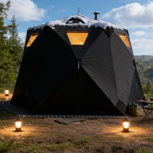 Portable Outdoor Sauna Tent, Ice Fishing Shelter 6-10 Person, with Stove Jack, Easy to Set Up, for All-Weather Camping Or Home Use (Black)