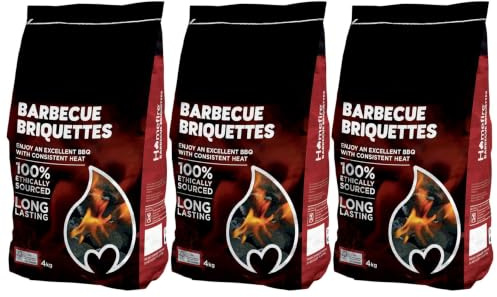BBQ Briquettes 4kg x 3 | Charcoal Briquettes for BBQs | BBQ Fuel for Grilling, Garden Parties & Outdoor Cooking