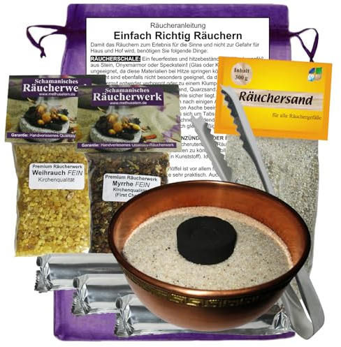 Räuchern Zubehör STARTERSET 9-TLG mit Weihrauch & Myrrhe Räucherwerk für Hausreinigung & Rauhnächte. Räucherzange + Räucherschale + 30x Räucherkohle + ZUBEHÖR + Anleitung. 81116-7KU