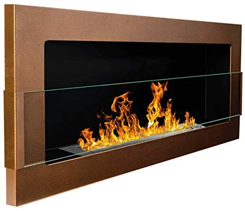 Globmetal Gelkamin, Bioethanolkamin, Wandkamin, Glasscheibe 900 x 400 mm, Dunkelbraun/Matt Bronze, inkl. Halterung (TÜV - Rheinland geprüft).