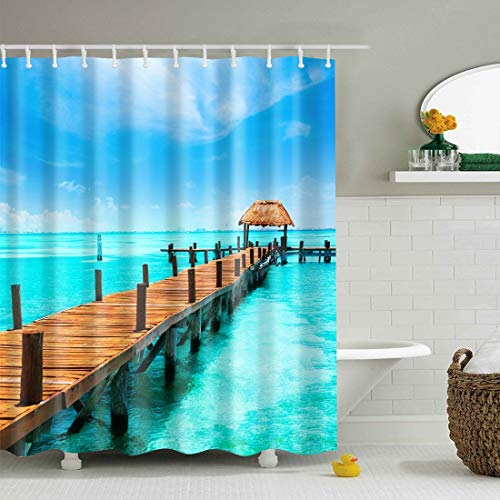 X-Labor Bunt Baum Duschvorhang Anti-Schimmel Wasserdicht Polyester Textil Stoff Badewannevorhang Shower Curtain 180 * 180cm (BxH), Meer