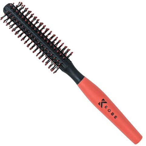 Kobe Professional Quiff Roller Small Round Hair Brush with Red Rubber Grip Handle - Slick Back, Curly, Ideal round hair brush for men and Barbers