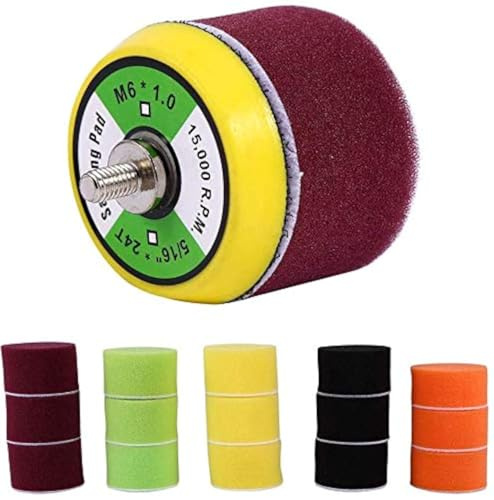 Ejoyous Sponge Polishing Pads, 16-delars 5cm Polering Disc Set med M6 Borradapter Grepplatta, Svamp Platt Poleringsset för Luftslip Bilpolering Glas