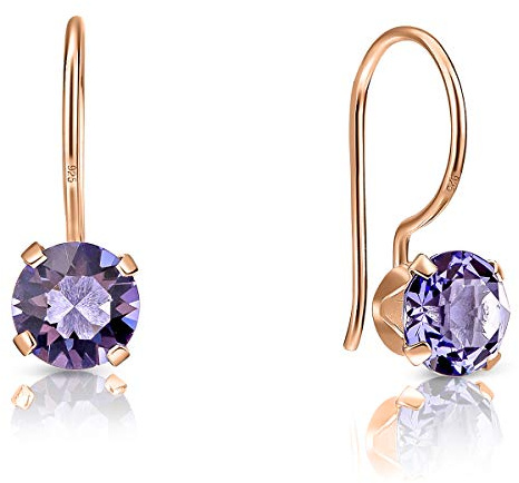 Orecchini Viola Tanzanite - Orecchini Pendenti Argento 925 Placcati Oro Rosa con Brillantino di Cristallo Viola 6 mm - Orecchini a Monachella - Orecchini Cristallo - Orecchini Pietre Colorate