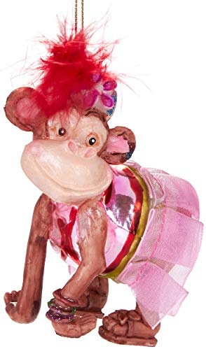 BRUBAKER Zirkusaffe mit Kleid - Handbemalte Weihnachtskugel aus Glas | Mundgeblasener Christbaumschmuck Figuren lustig Deko Anhänger Baumkugel - 10 cm