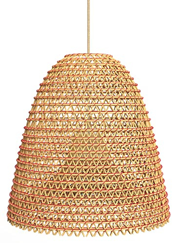 Lampadario Stile Marino con Paralume in Rattan, Giunco, Bambu, Vimini | Lampada a Sospensione per Cucina, Soggiorno, Casa al Mare (h 50 x Ø 45 cm)