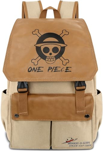 Roffatide Anime Straw Hat Sac à Dos Toile Cartable Ordinateur Portable Sac à Dos Imprimé Rabat