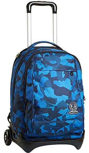 Invicta Trolley Scuola Tech, Blu, Camo Squared, 3 in 1, Triplo Uso, Zaino con Carrello Sganciabile e Crossover System, Zaini e Trolley, Viaggio