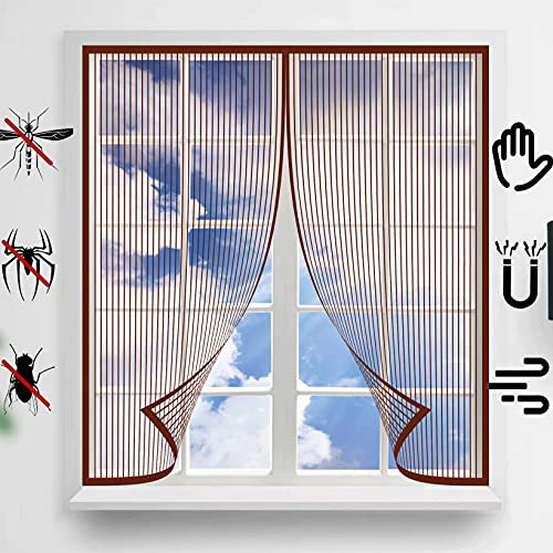 YIFANDU Magnetrahmen Fliegengitter 125x130cm Automatisches Schließen Magnetvorhang zum Insektenschutz Smart Selbstbausatz für Türen/Fenster, Brown